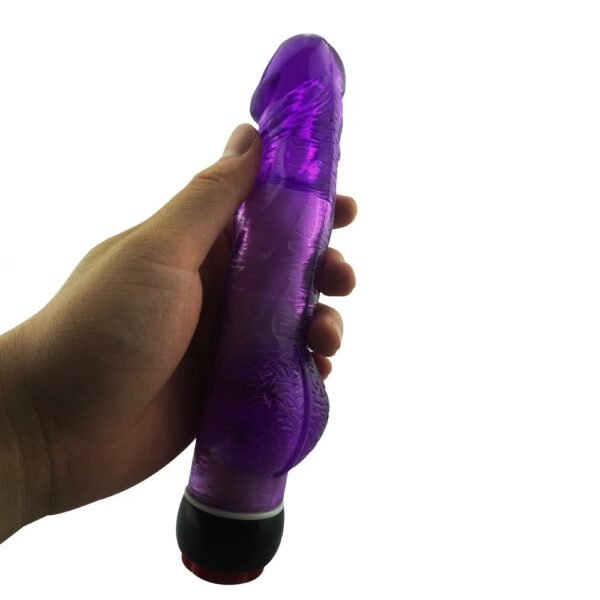 Yiwu Love 21.5 Cm. Ultra Lüx Doku Testisli Titreşimli Mor Jel Vibratör - Görsel 3