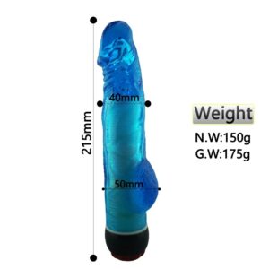 Yiwu Love 21.5 Cm. Ultra Lüx Doku Testisli Titreşimli Mavi Jel Vibratör