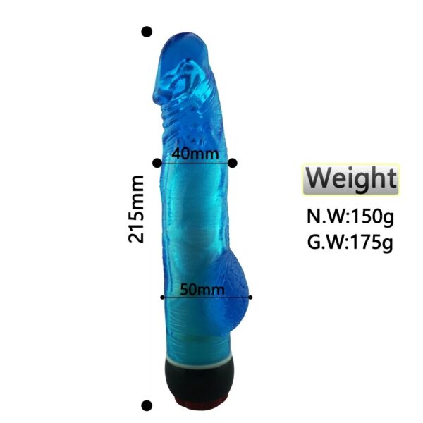 Yiwu Love 21.5 Cm. Ultra Lüx Doku Testisli Titreşimli Mavi Jel Vibratör - Görsel 3