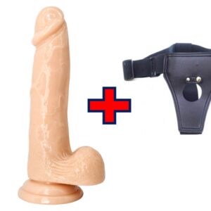 XESE - 18 Cm. - Tam Realistik - Testisli Vantuzlu - Belden Bağlamalı Kemerli Vibratör (Ten Rengi) ''Retardex Genital Bölge Koku Giderici Hediyeli''