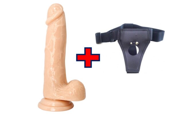 XESE - 18 Cm. - Tam Realistik - Testisli Vantuzlu - Belden Bağlamalı Kemerli Vibratör (Ten Rengi) ''Retardex Genital Bölge Koku Giderici Hediyeli''