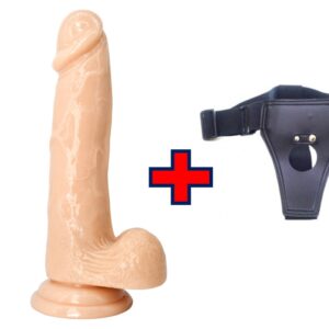XESE - 21 Cm. - Tam Realistik - Testisli Vantuzlu - Belden Bağlamalı Kemerli Vibratör (Ten Rengi) ''Retardex Genital Bölge Koku Giderici Hediyeli''