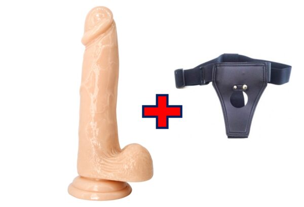 XESE - 21 Cm. - Tam Realistik - Testisli Vantuzlu - Belden Bağlamalı Kemerli Vibratör (Ten Rengi) ''Retardex Genital Bölge Koku Giderici Hediyeli''