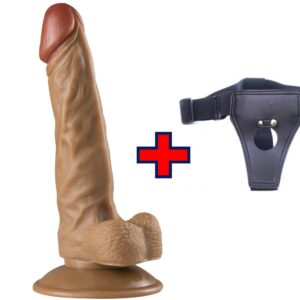 Lance's Cock - 20 Cm. - Ultra Realistik Dokulu Testisli Vantuzlu Belden Bağlamalı Kemerli Vibratör (Esmer) ''Retardex Genital Bölge Koku Giderici Hediyeli''