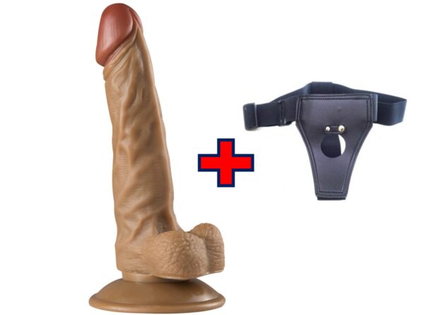Lance's Cock - 20 Cm. - Ultra Realistik Dokulu Testisli Vantuzlu Belden Bağlamalı Kemerli Vibratör (Esmer) ''Retardex Genital Bölge Koku Giderici Hediyeli''