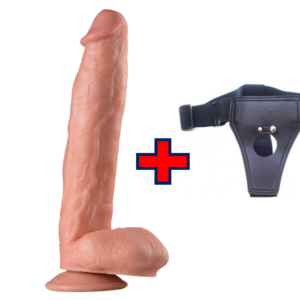XXLarge - 30 Cm. - Ultra Realistik Büyük Kalın Vantuzlu Damarlı Testisli - Belden Bağlamalı Kemerli Vibratör (Ten Rengi) ''Retardex Genital Bölge Koku Giderici Hediyeli''