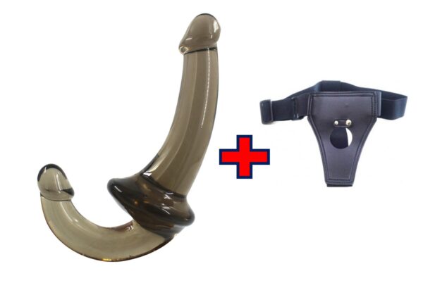 U-SHAPE – 20 Cm. – Çift Başlı Realistik – Belden Bağlamalı Kemerli – Lezbiyen Dildo (Jelly Siyah) ''Retardex Genital Bölge Koku Giderici Hediyeli''