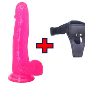 XESE - 18 Cm. - Tam Realistik - Testisli Vantuzlu - Belden Bağlamalı Kemerli Vibratör (Pembe) ''Retardex Genital Bölge Koku Giderici Hediyeli''