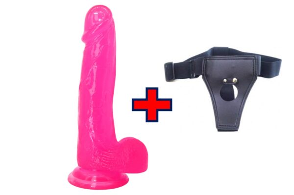 XESE - 18 Cm. - Tam Realistik - Testisli Vantuzlu - Belden Bağlamalı Kemerli Vibratör (Pembe) ''Retardex Genital Bölge Koku Giderici Hediyeli''