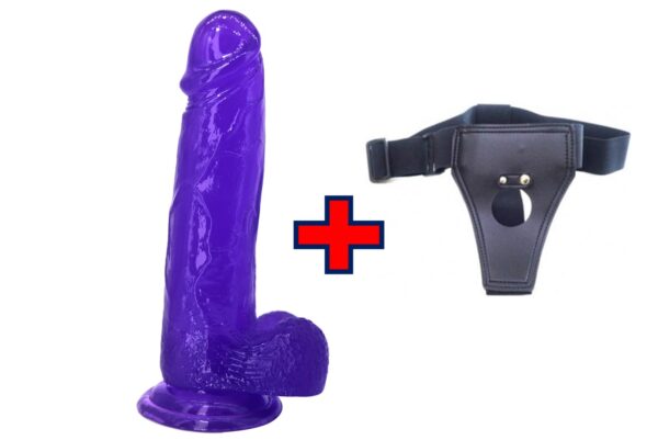XESE - 18 Cm. - Tam Realistik Testisli Vantuzlu belden bağlamalı kemerli ( jelly mor )Vibratör (Jelly Mor) ''Retardex Genital Bölge Koku Giderici Hediyeli''