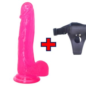 XESE - 21 Cm. - Tam Realistik Testisli Vantuzlu Vibratör Belden Bağlama Kemerli (Jelly Pembe) ''Retardex Genital Bölge Koku Giderici Hediyeli''