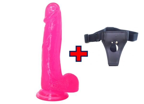 XESE - 21 Cm. - Tam Realistik Testisli Vantuzlu Vibratör Belden Bağlama Kemerli (Jelly Pembe) ''Retardex Genital Bölge Koku Giderici Hediyeli''