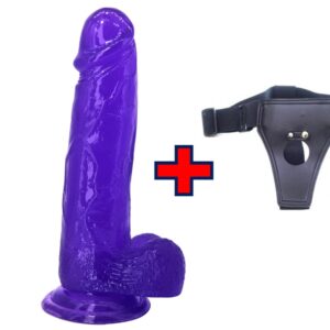 XESE - 21 Cm. - Tam Realistik Testisli Vantuzlu Belden bağlama kemerli Vibratör (Jelly Mor) ''Retardex Genital Bölge Koku Giderici Hediyeli''