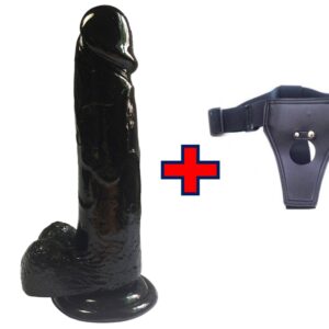 XESE - 21 Cm. - Tam Realistik Testisli Vantuzlu Belden bağlama kemerli Zenci Vibratör ''Retardex Genital Bölge Koku Giderici Hediyeli''