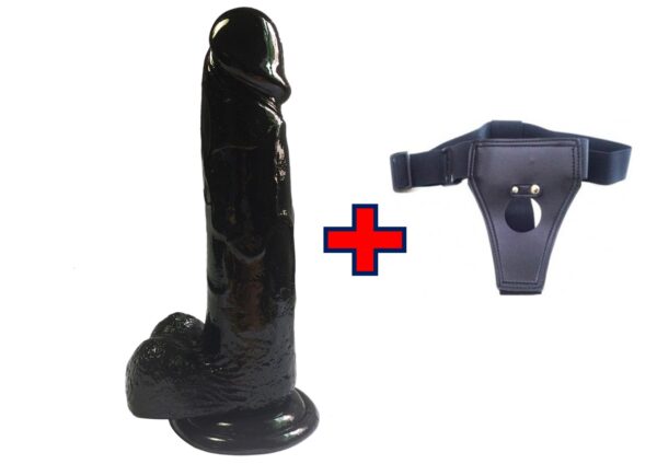 XESE - 21 Cm. - Tam Realistik Testisli Vantuzlu Belden bağlama kemerli Zenci Vibratör ''Retardex Genital Bölge Koku Giderici Hediyeli''