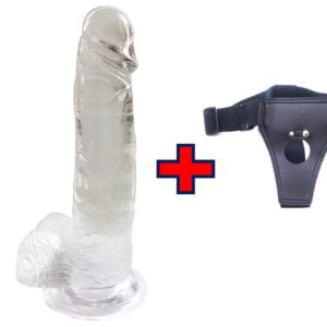 XESE - 21 Cm. - Tam Realistik Testisli Vantuzlu Belden bağlama kemerli Vibratör (Jelly Beyaz) ''Retardex Genital Bölge Koku Giderici Hediyeli''