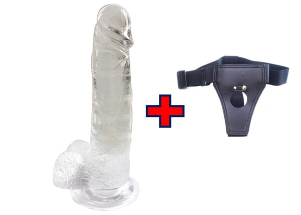 XESE - 21 Cm. - Tam Realistik Testisli Vantuzlu Belden bağlama kemerli Vibratör (Jelly Beyaz) ''Retardex Genital Bölge Koku Giderici Hediyeli''