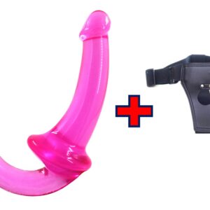U-SHAPE - 20 Cm. - Çift Başlı Realistik - Belden Bağlamalı Kemerli - Lezbiyen Dildo (Jelly Pembe) ''Retardex Genital Bölge Koku Giderici Hediyeli''