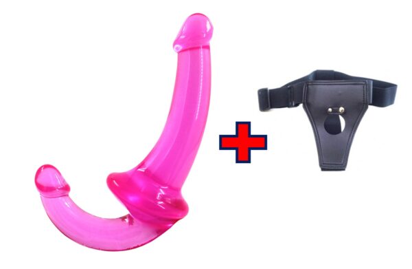 U-SHAPE - 20 Cm. - Çift Başlı Realistik - Belden Bağlamalı Kemerli - Lezbiyen Dildo (Jelly Pembe) ''Retardex Genital Bölge Koku Giderici Hediyeli''