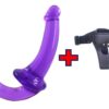 U-SHAPE - 20 Cm. - Çift Başlı Realistik - Belden Bağlamalı Kemerli - Lezbiyen Dildo (Jelly Mor) ''Retardex Genital Bölge Koku Giderici Hediyeli''