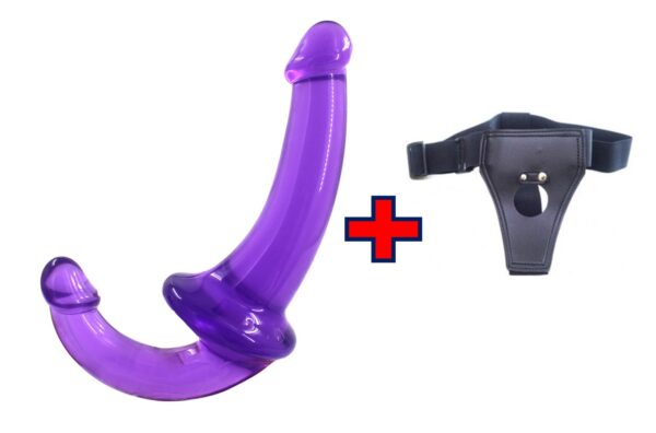 U-SHAPE - 20 Cm. - Çift Başlı Realistik - Belden Bağlamalı Kemerli - Lezbiyen Dildo (Jelly Mor) ''Retardex Genital Bölge Koku Giderici Hediyeli''