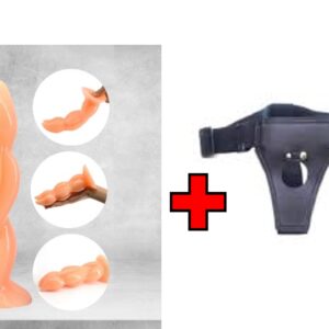Dr.Love Boğumlu Büyük Boy Anal Plug & Dildo - Belden Bağlama Kemerli -- ''Retardex Genital Bölge Koku Giderici Hediyeli''