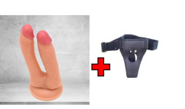 Dr.Love Anal & Vajinal Realistik Çatal Penis - Belden Bağlamalı Kemerli