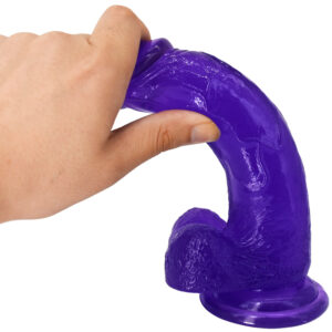 XESE - 18 Cm. - Tam Realistik Testisli Vantuzlu Vibratör (Jelly Mor) ''Retardex Genital Bölge Koku Giderici Hediyeli''