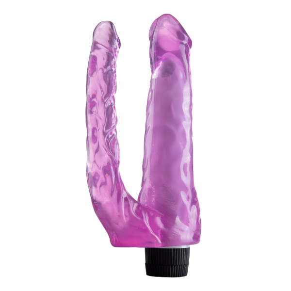 Double Experience - 22 Cm. - Titreşimli Ultra Realistik - Anal & Vajinal Çift Zevk - Çatal Vibratör (Mor)     ''Retardex Genital Bölge Koku Giderici Hediyeli''