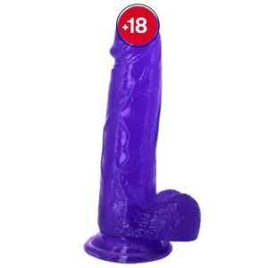 XESE - 21 Cm. - Tam Realistik Testisli Vantuzlu Vibratör (Jelly Mor) ''Retardex Genital Bölge Koku Giderici Hediyeli''