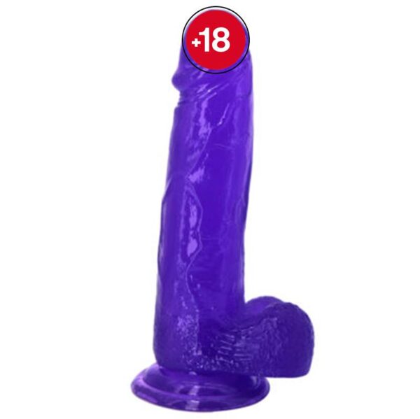 XESE - 21 Cm. - Tam Realistik Testisli Vantuzlu Vibratör (Jelly Mor) ''Retardex Genital Bölge Koku Giderici Hediyeli''