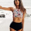 Angelsin Çiçek Desenli Yüksel Bel Tankini Takım