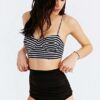 Angelsin Siyah Beyaz Üstü Çizgili Bikini Üst