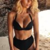 Angelsin Yüksek Bel Siyah Şık Bikini Takım